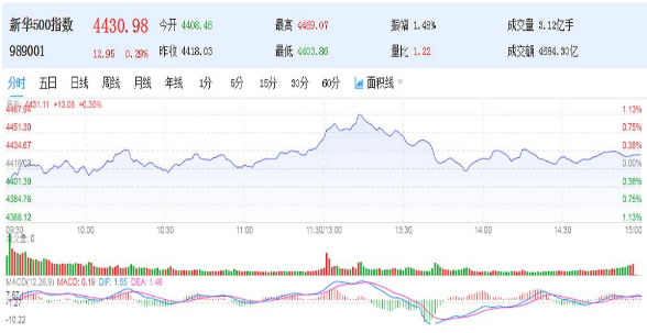 21日新华500指数（989001）上涨0.29%