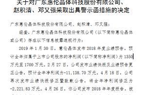 惠伦晶体及两高管吃警示函 2018业绩预告与年报差距过大